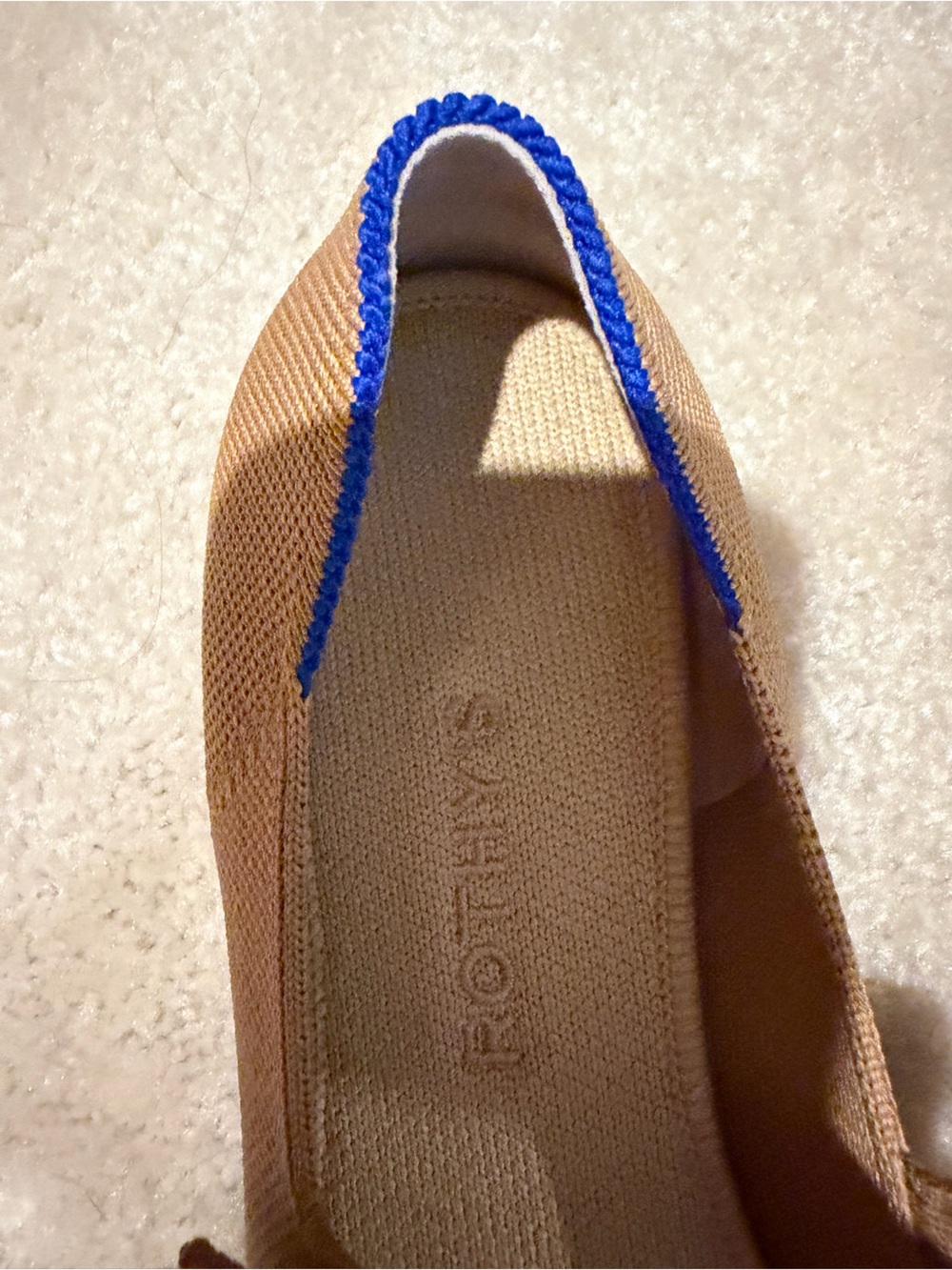 Rothy's Tan Mary Jane Flats with Blue Trim - Picture 3 of 10